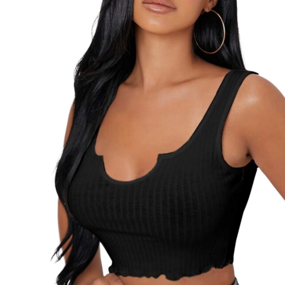 Shein Crop Top Women Small Black Sleeveless Stretch Boho Beach Vacation Slim